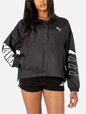 Puma Black Windbreaker Pullover with White Logo Sleeve Graphics 0013